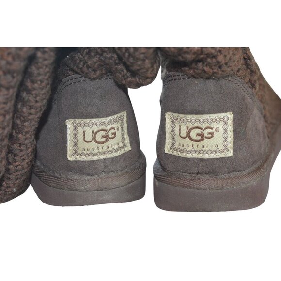 Vintage y2k UGG Australia Classic Cardy Brown Sock Boots Knit Logo US 6 Boho - Picture 6 of 9